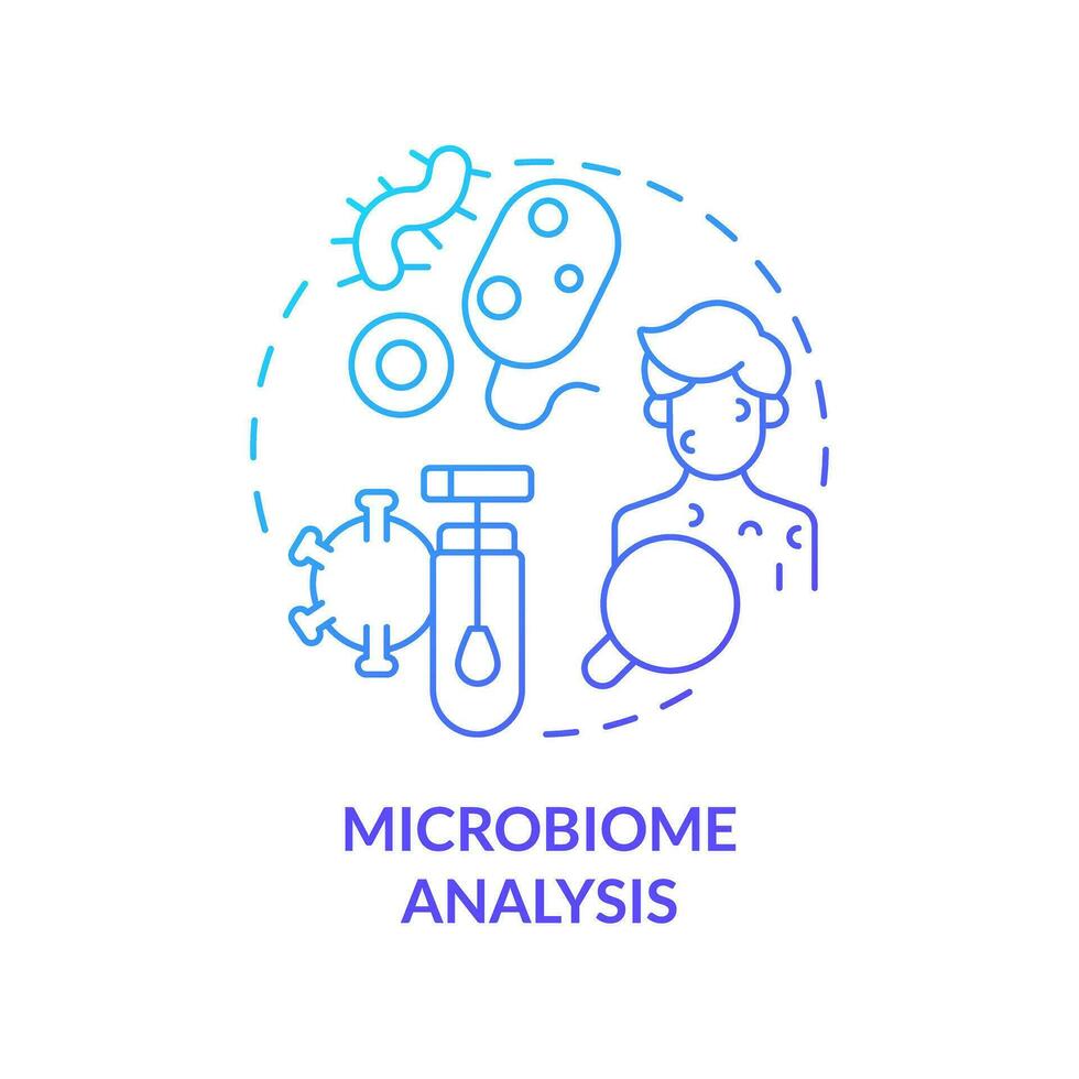 Microbiome analysis blue gradient concept icon. Microbe colonies role in body study. Precision medicine. Technological advance abstract idea thin line illustration. Isolated outline drawing vector