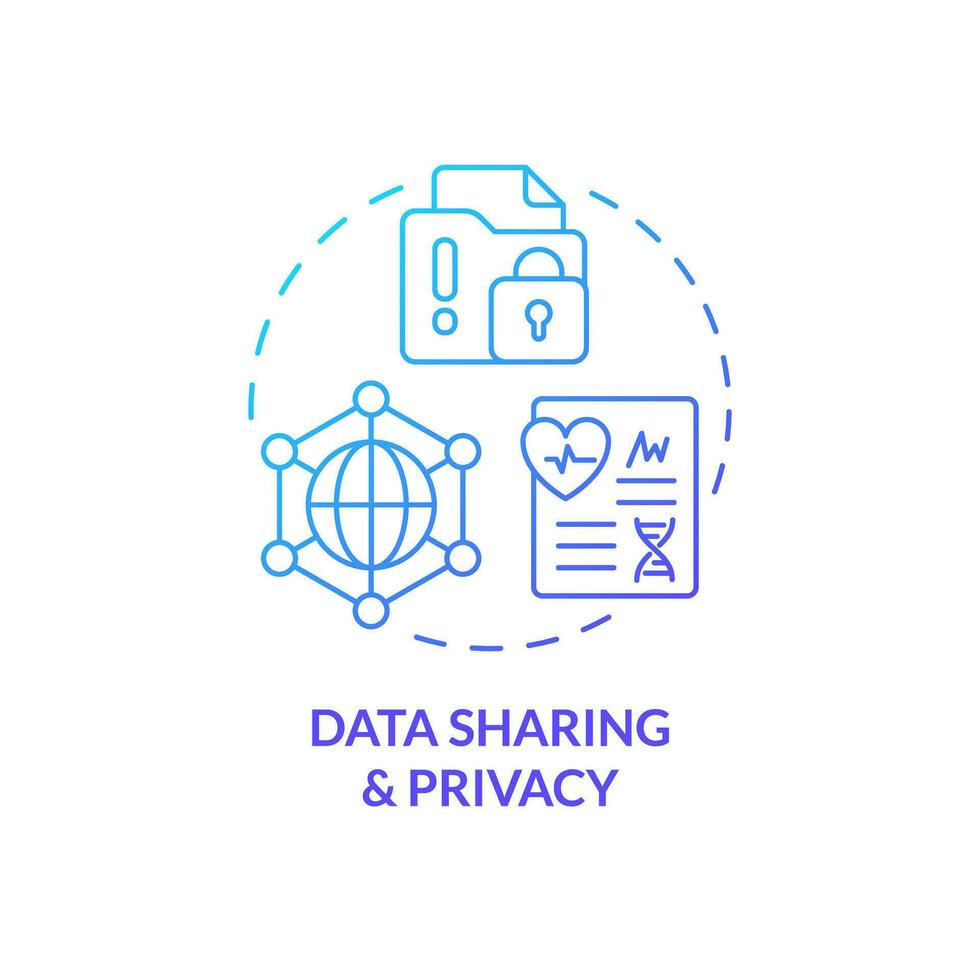 Data sharing and privacy blue gradient concept icon. Patient information security concern. Precision medicine challenge and limitation abstract idea thin line illustration. Isolated outline drawing vector