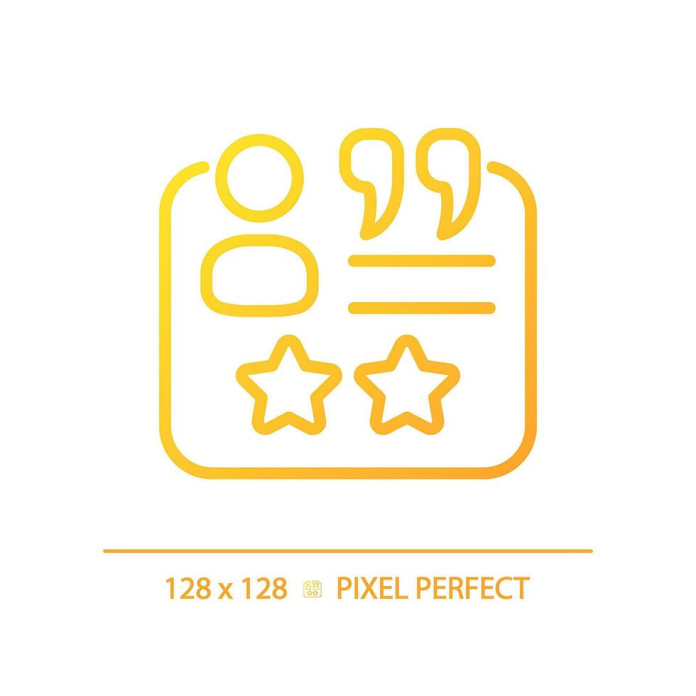 Customer testimonials pixel perfect gradient linear vector icon. Service review from pleased client. Business rating. Thin line color symbol. Modern style pictogram. Vector isolated outline drawing