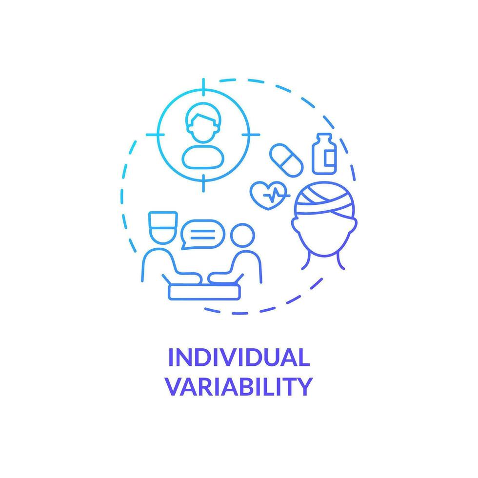 Individual variability blue gradient concept icon. Unique responding on treatment. Personalized therapy. Precision medicine factor abstract idea thin line illustration. Isolated outline drawing vector