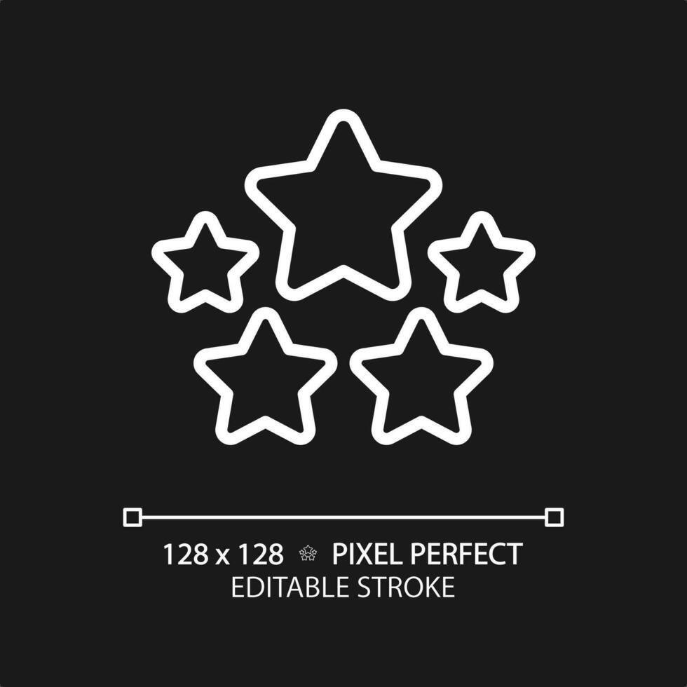 Five stars pixel perfect white linear icon for dark theme. High rating of company products. Customer feedback. Thin line illustration. Isolated symbol for night mode. Editable stroke vector