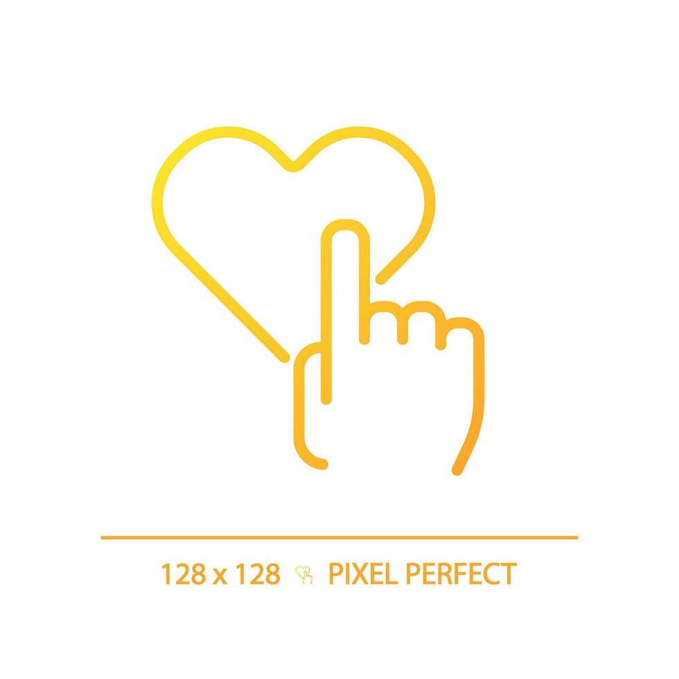 Like pixel perfect gradient linear vector icon. Hand with heart. Reaction on social media post. Positive service rating. Thin line color symbol. Modern style pictogram. Vector isolated outline drawing