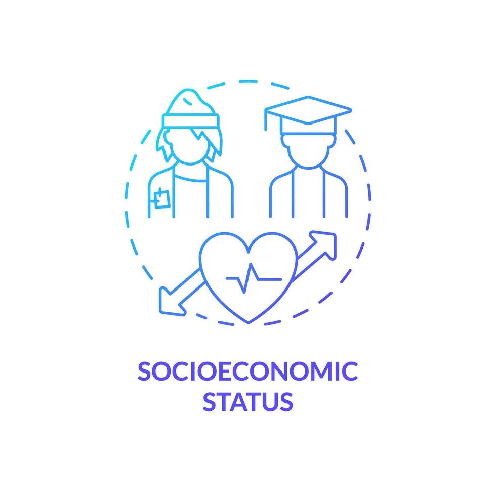 Socioeconomic status blue gradient concept icon. High risks of disease development for poor patients. Social determinant of health abstract idea thin line illustration. Isolated outline drawing vector