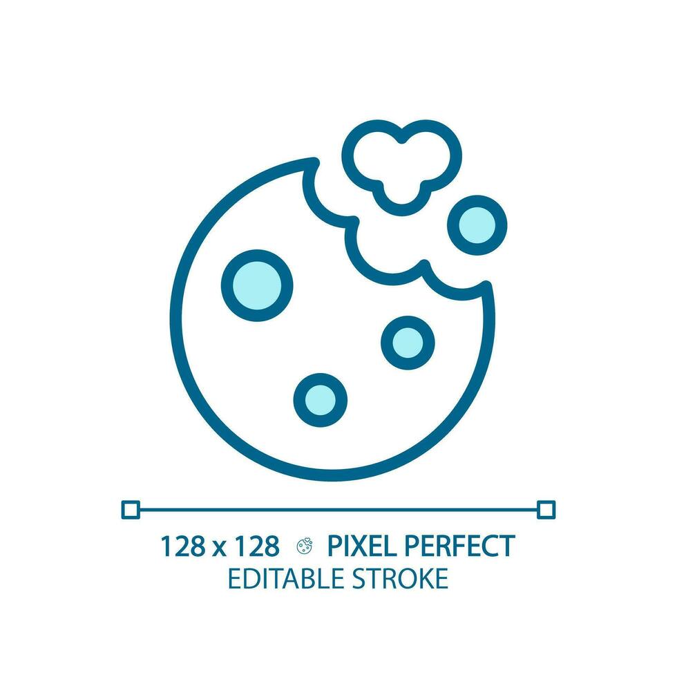 Cookies pixel perfect blue RGB color icon. Round biscuit. Baked snack. Bakery menu. Sweet treat. Pastry shop. Isolated vector illustration. Simple filled line drawing. Editable stroke