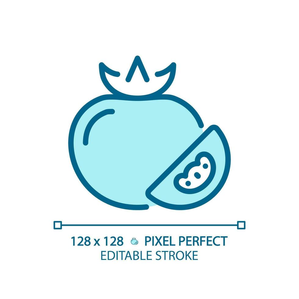 Vegetables pixel perfect blue RGB color icon. Fiber food. Vegan meal. Grocery shopping. Fresh tomato. Vegetarian diet. Isolated vector illustration. Simple filled line drawing. Editable stroke