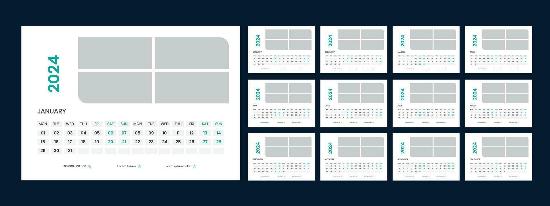 Desk Calendar Template 2024 vector