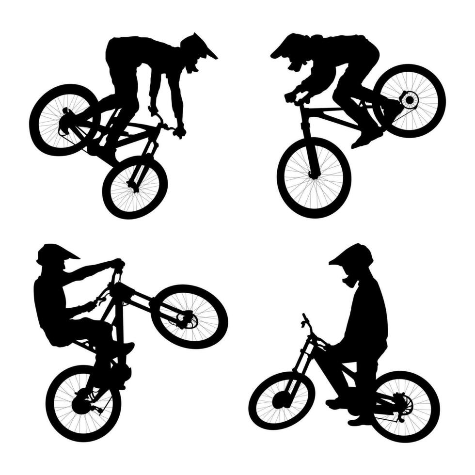 colección de montaña bicicleta siluetas vector ilustración