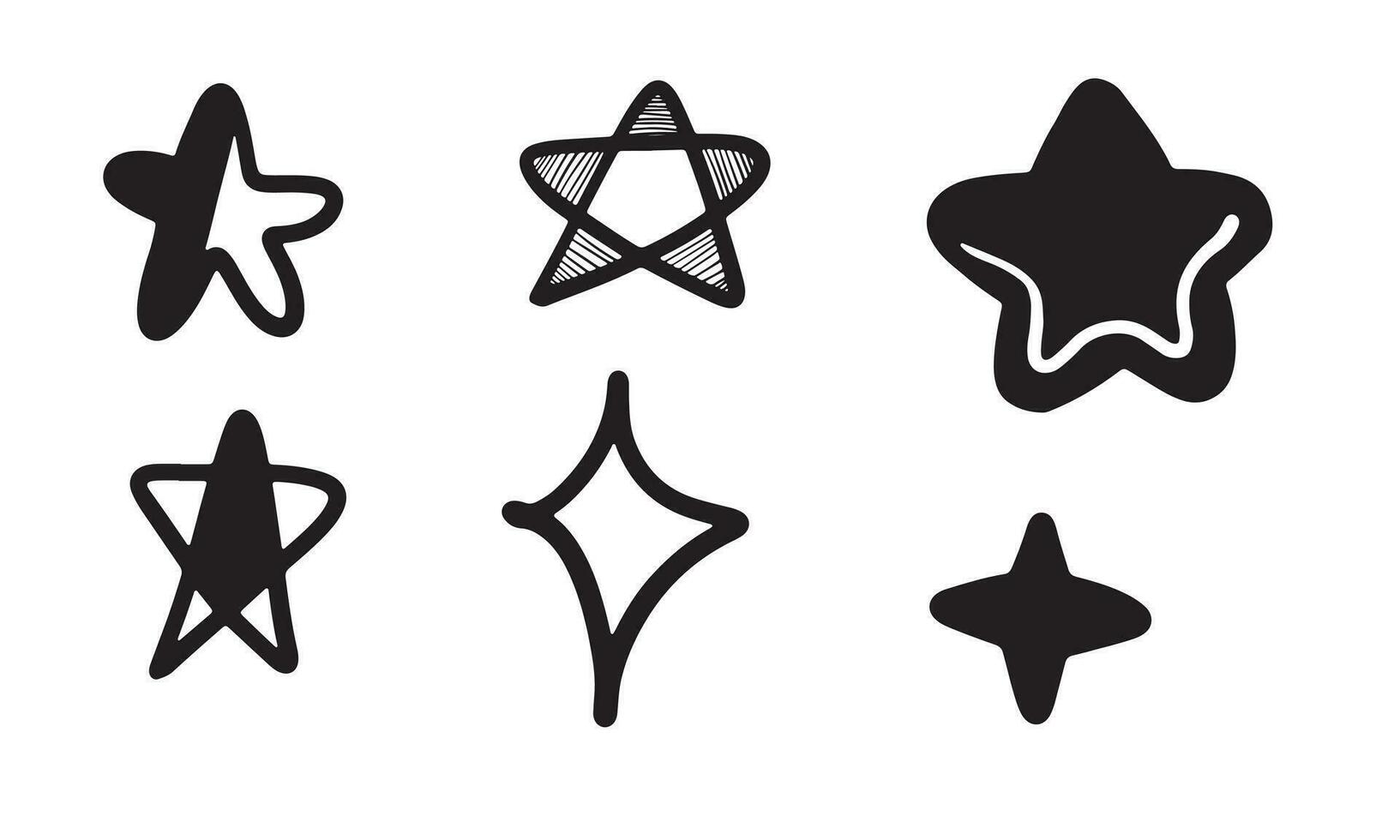 Hand drawn stars set. Star doodles collection on white background. vector