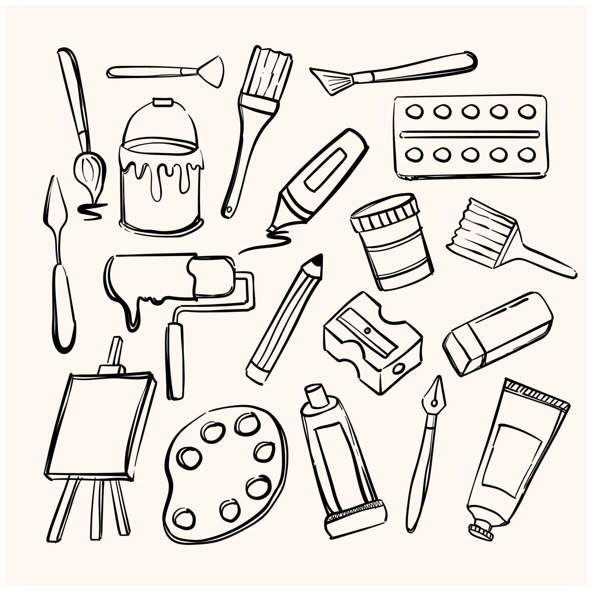 https://static.vecteezy.com/system/resources/previews/028/172/964/original/hand-drawn-set-of-artist-tools-doodle-art-supplies-in-sketch-style-easel-brushes-paint-pencils-illustration-isolated-on-white-background-free-vector.jpg