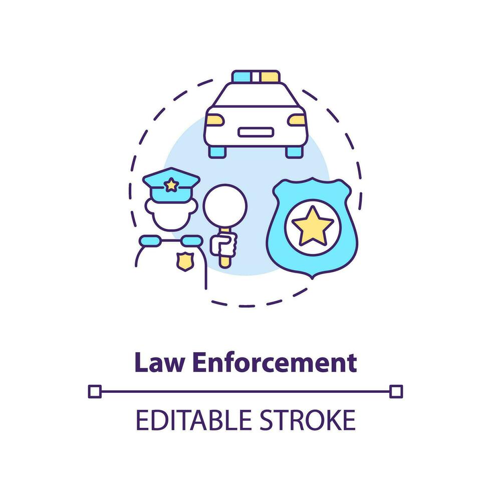 Law enforcement concept icon. Public safety. Police service. Justice system abstract idea thin line illustration. Isolated outline drawing. Editable stroke vector