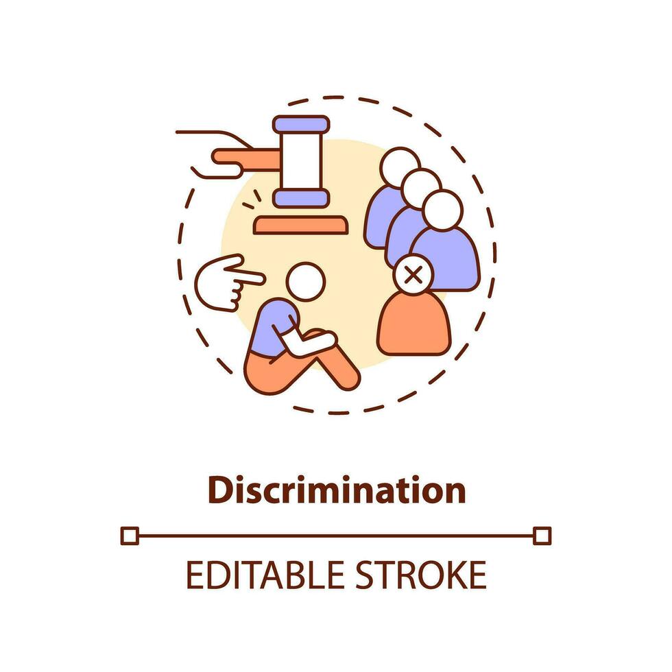 Discrimination concept icon. Social exclusion. Intolerance. Justice issue abstract idea thin line illustration. Isolated outline drawing. Editable stroke vector
