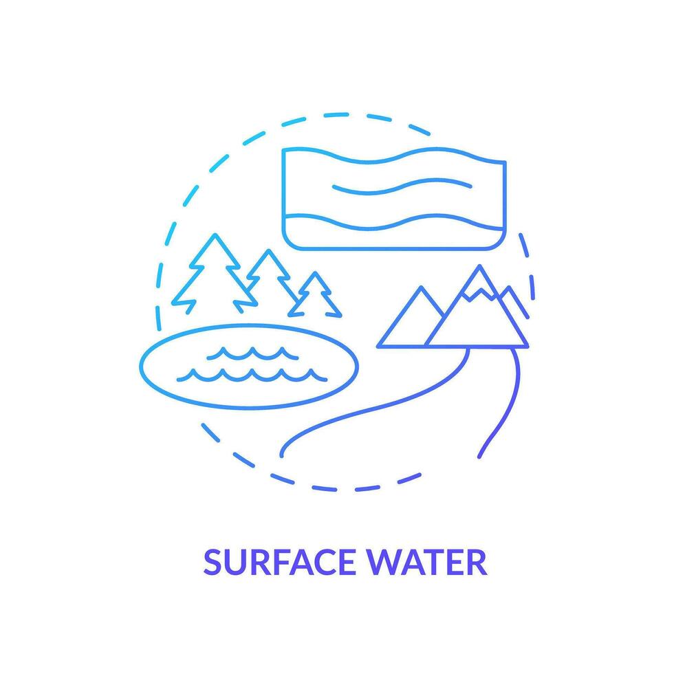 superficie agua azul degradado concepto icono. río y lagos cuerpos de agua. Fresco agua suministro fuente resumen idea Delgado línea ilustración. aislado contorno dibujo vector