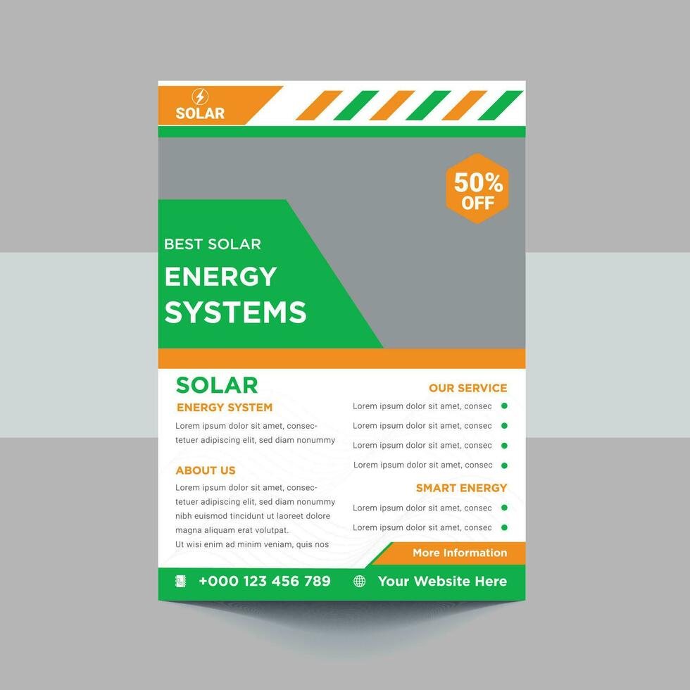 Green energy flyer design. Solar energy leaflet template. Go green save energy poster flyer design vector