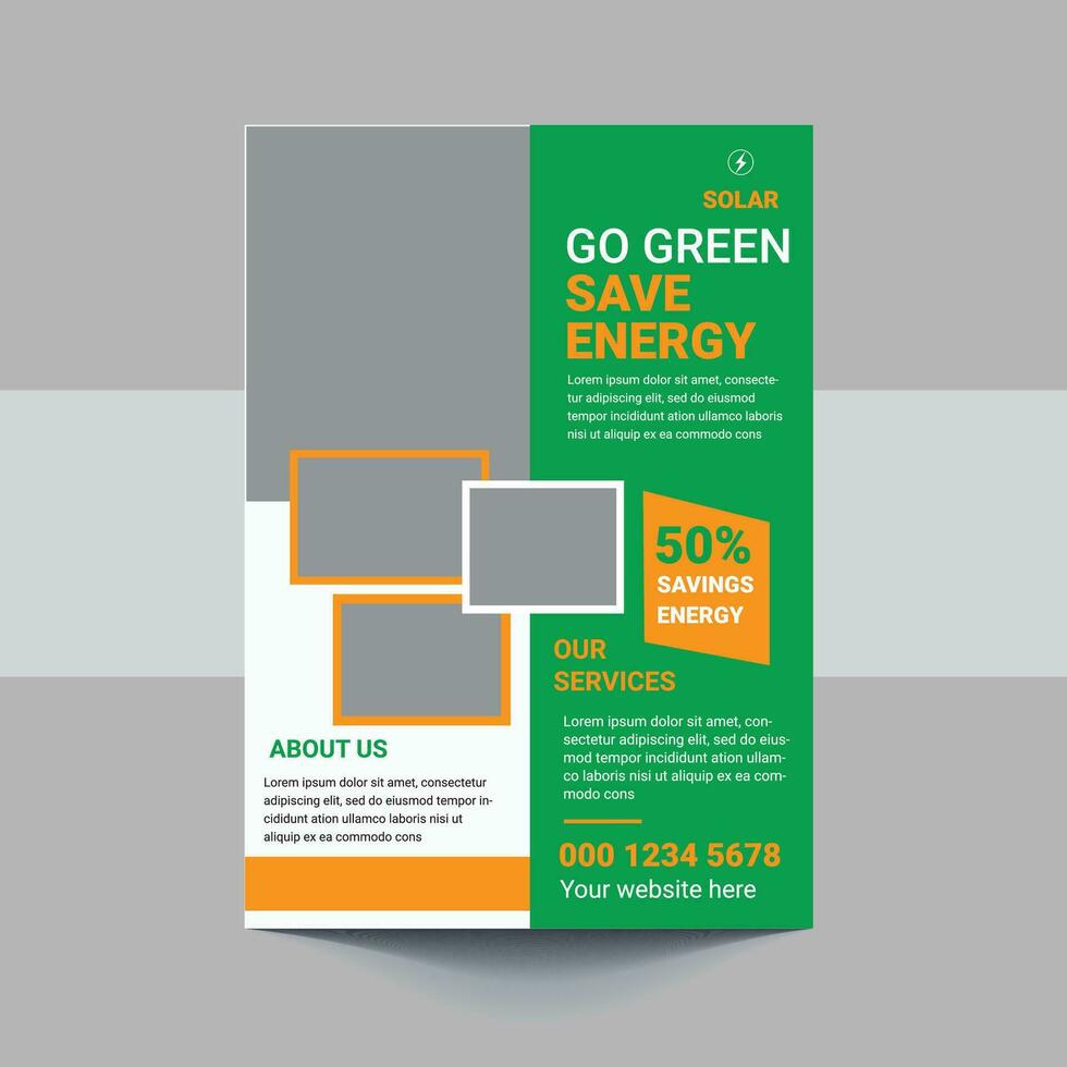 Green energy flyer design. Solar energy leaflet template. Go green save energy poster flyer design vector