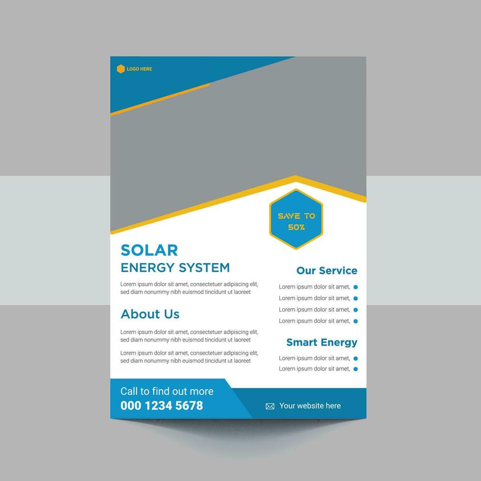 Green energy flyer design. Solar energy leaflet template. Go green save energy poster flyer design vector