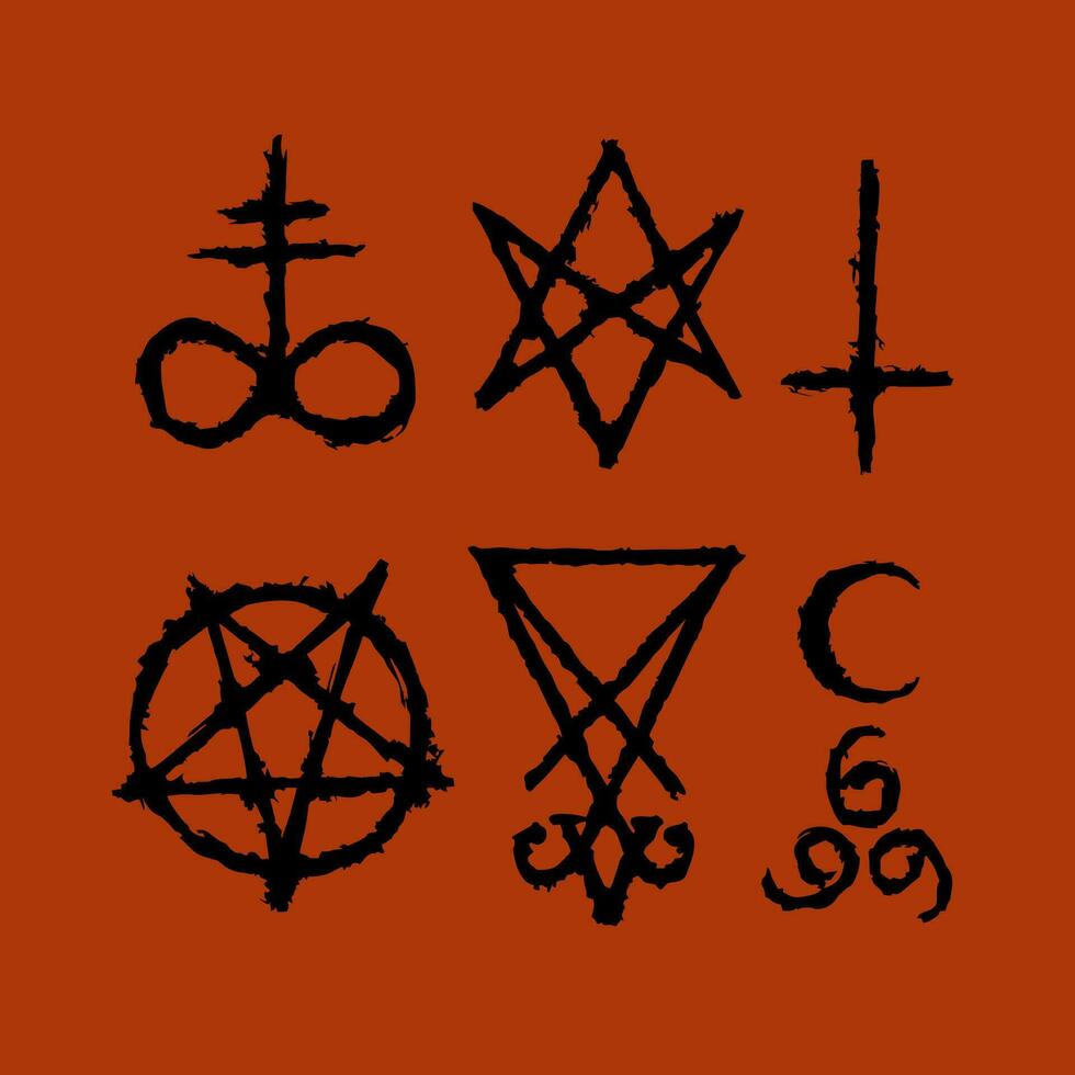 satánico símbolos medieval ocultismo magia sellos sigilos llaves místico símbolos nudos diablo cruzar sigilo Lucifer vector