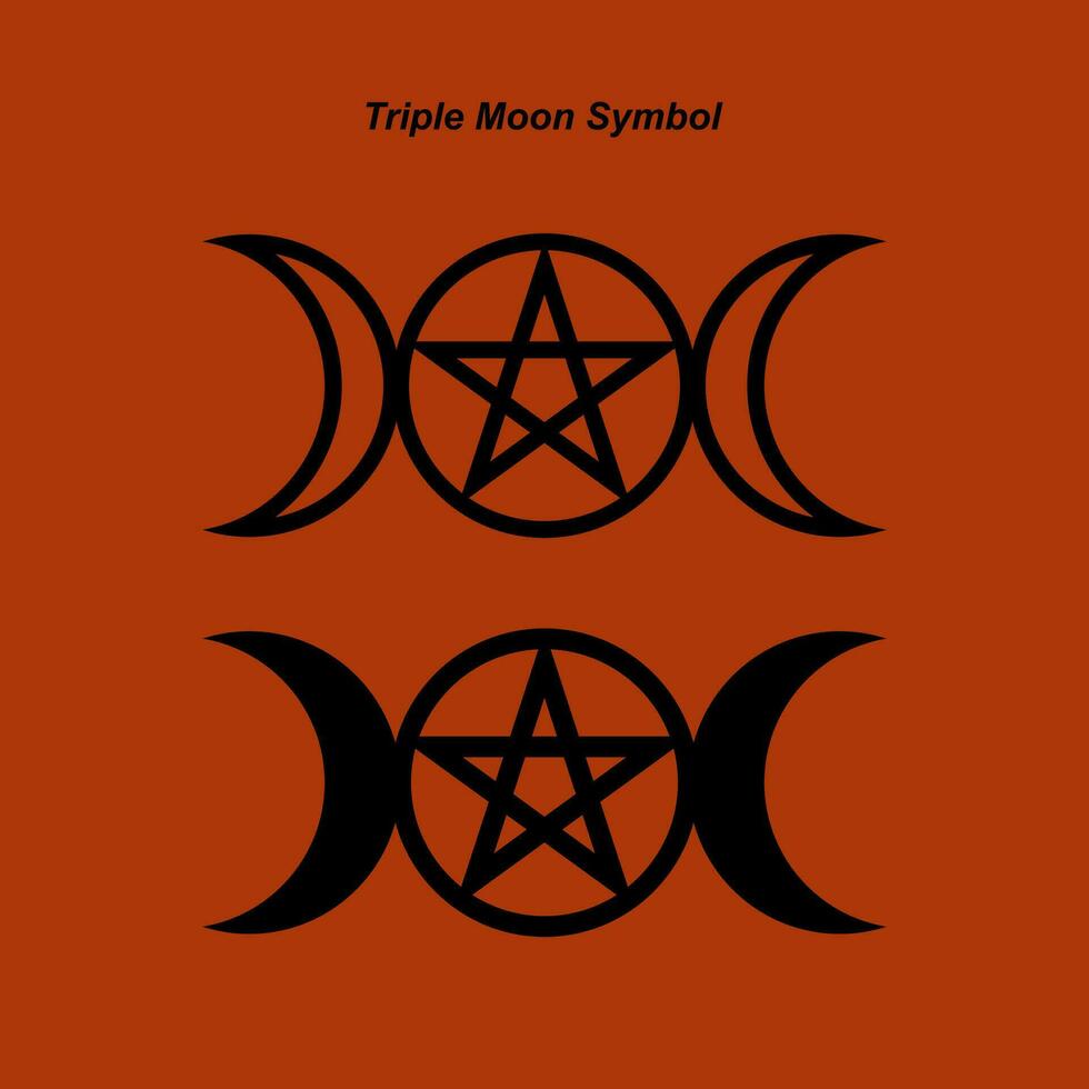 Triple moon logo. Boho moon symbol. Black moon phase isolated icon, alchemy graphic element Vector