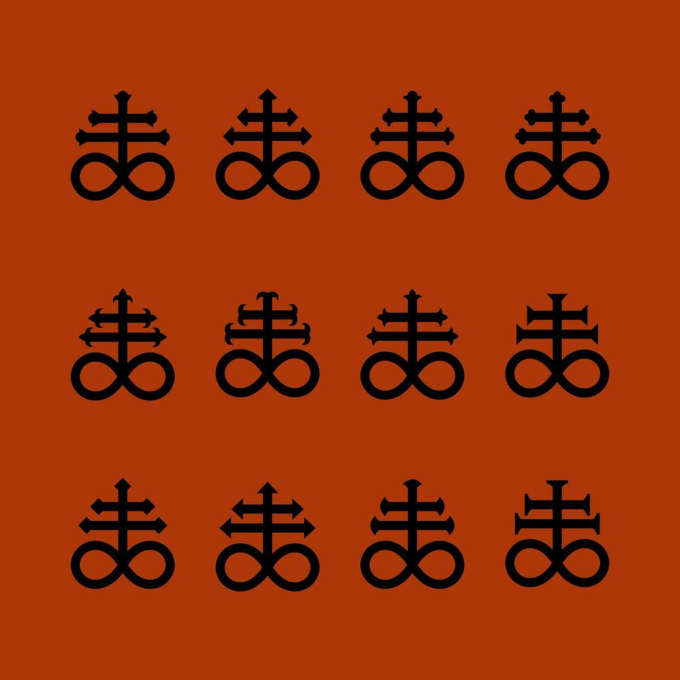 Leviathan cross sign icon vector set of satanic occult pagan alchemical symbols