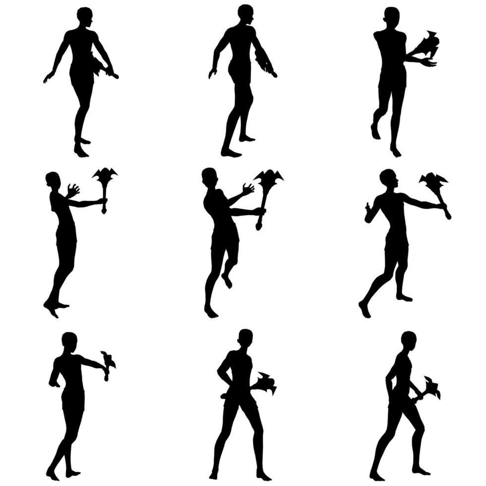 Bundle pose of man using magic wand silhouette art style vector