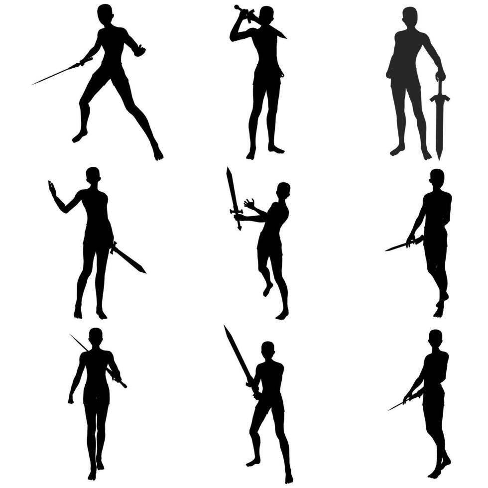 bundle human using sword fantasy weapon vector