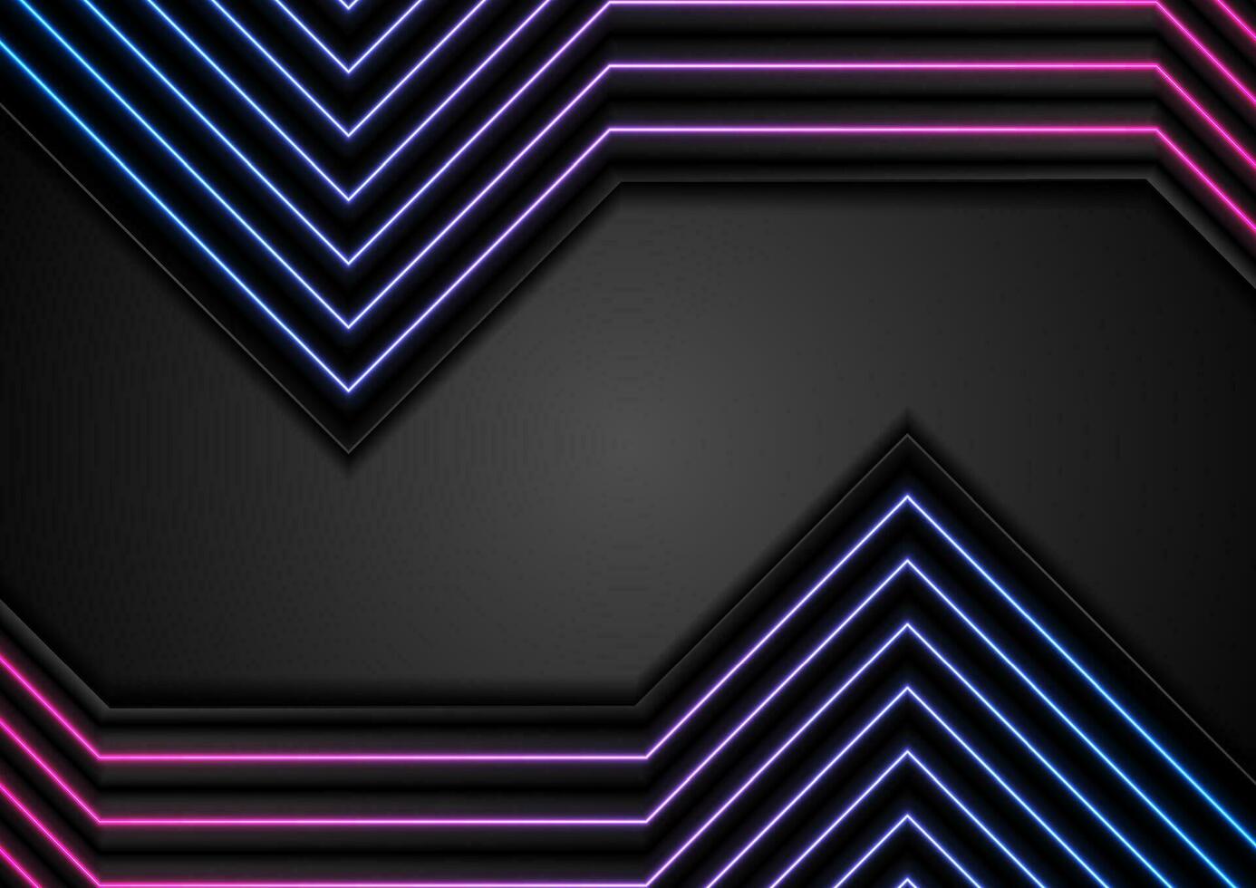 Black and glowing neon lights lines abstract background vector