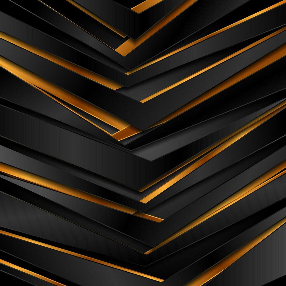 Black and luxury golden curved stripes abstract geometric background vector