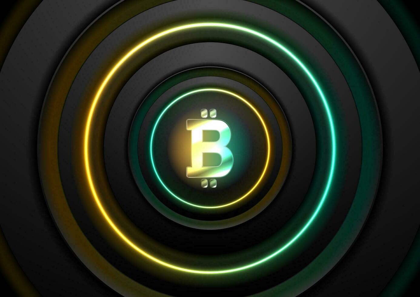 Abstract glowing technology background with bitcoin emblem vector