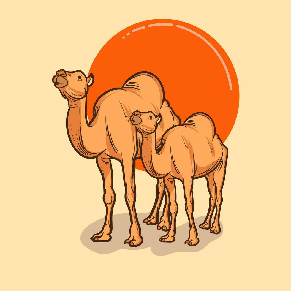 Camel mother and calf vector illustration