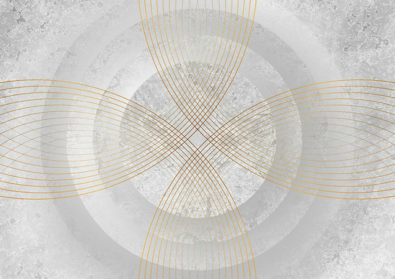 Grey grunge circles with golden linear pattern vector