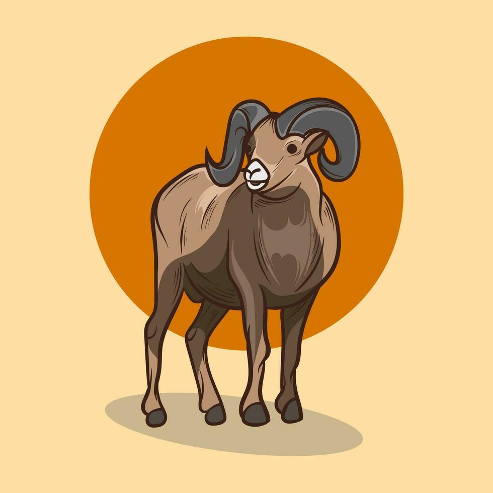 vector illustration of sheep with circular horns