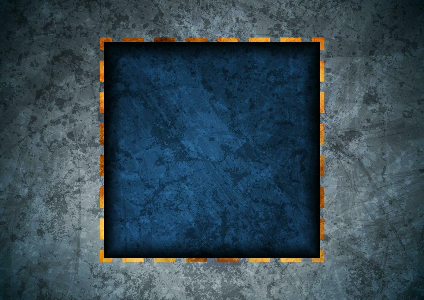 Dark blue grunge square background with golden dotted line vector