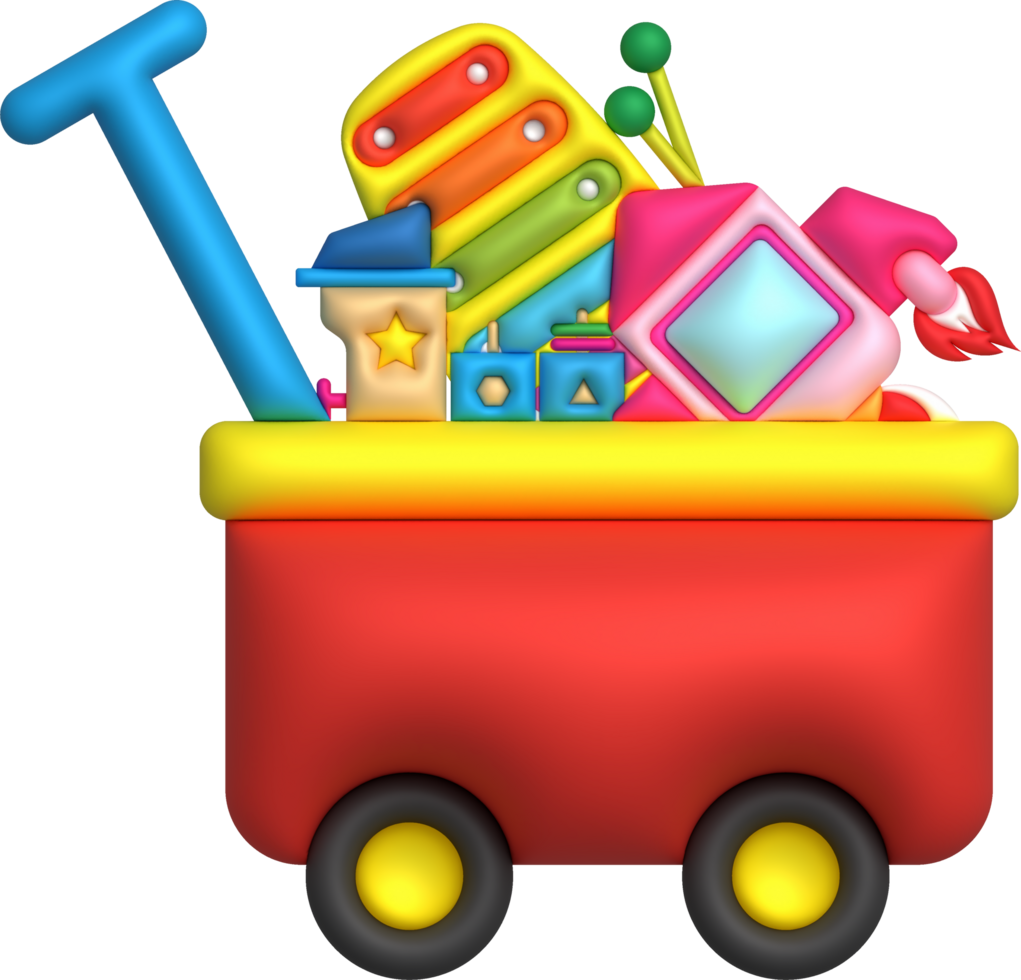 Kids toys box baby container with toyshop constructor train ,rocket toy ,piano keyboard set illustration png