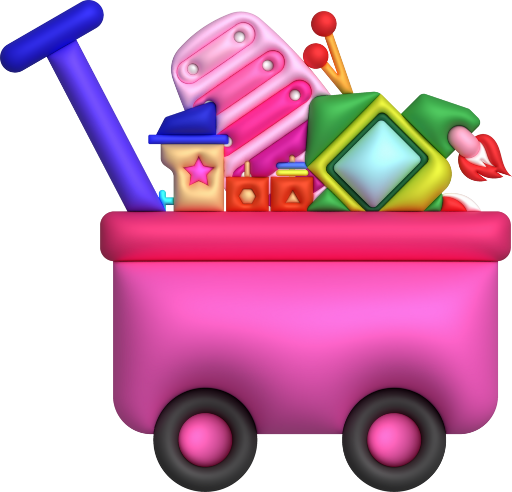 Kids toys box baby container with toyshop constructor train ,rocket toy ,piano keyboard set illustration png