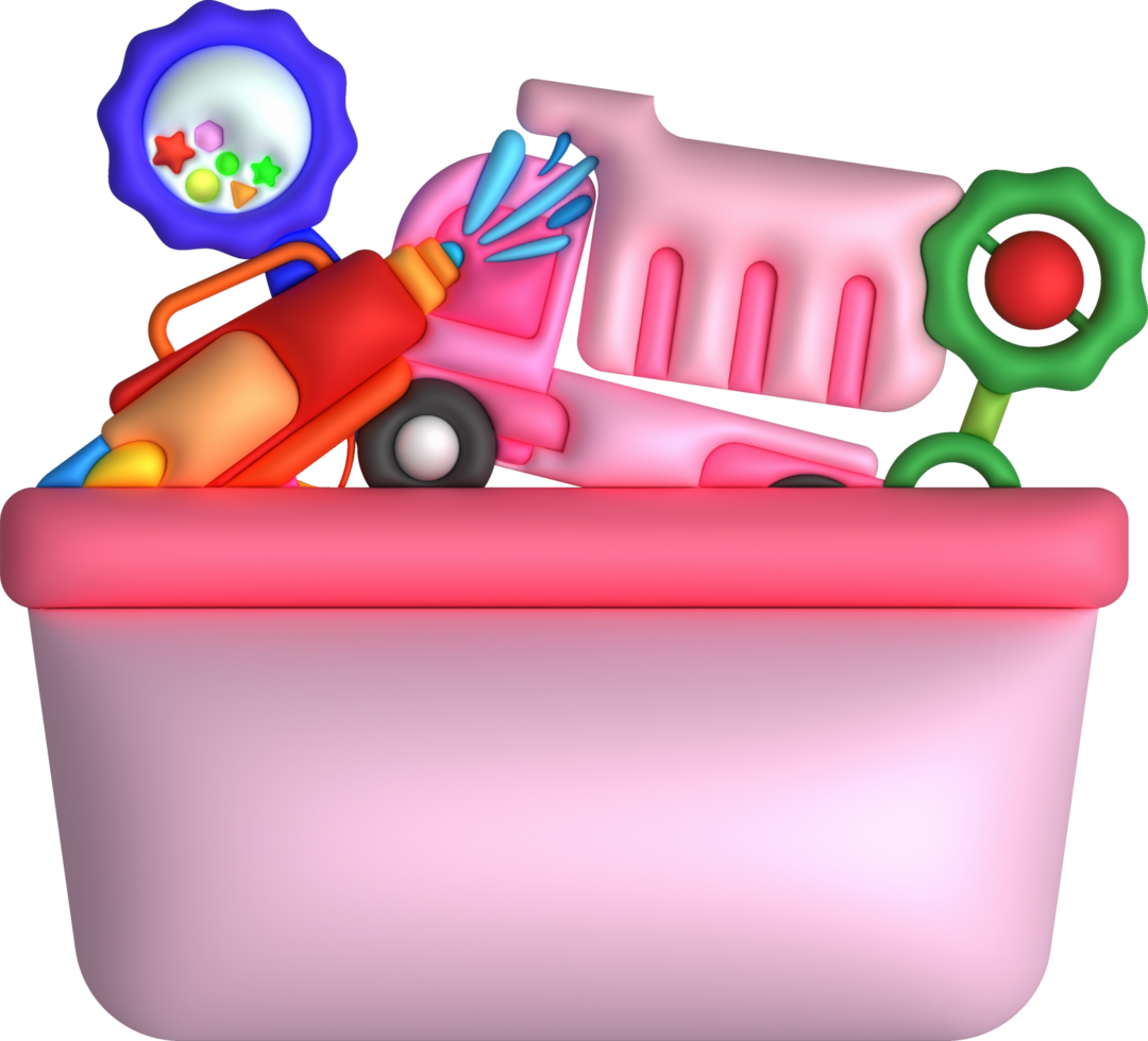 bambini giocattoli scatola bambino contenitore con negozio di giocattoli acqua pistola , sonagli ,pianoforte tastiera impostato illustrazione png