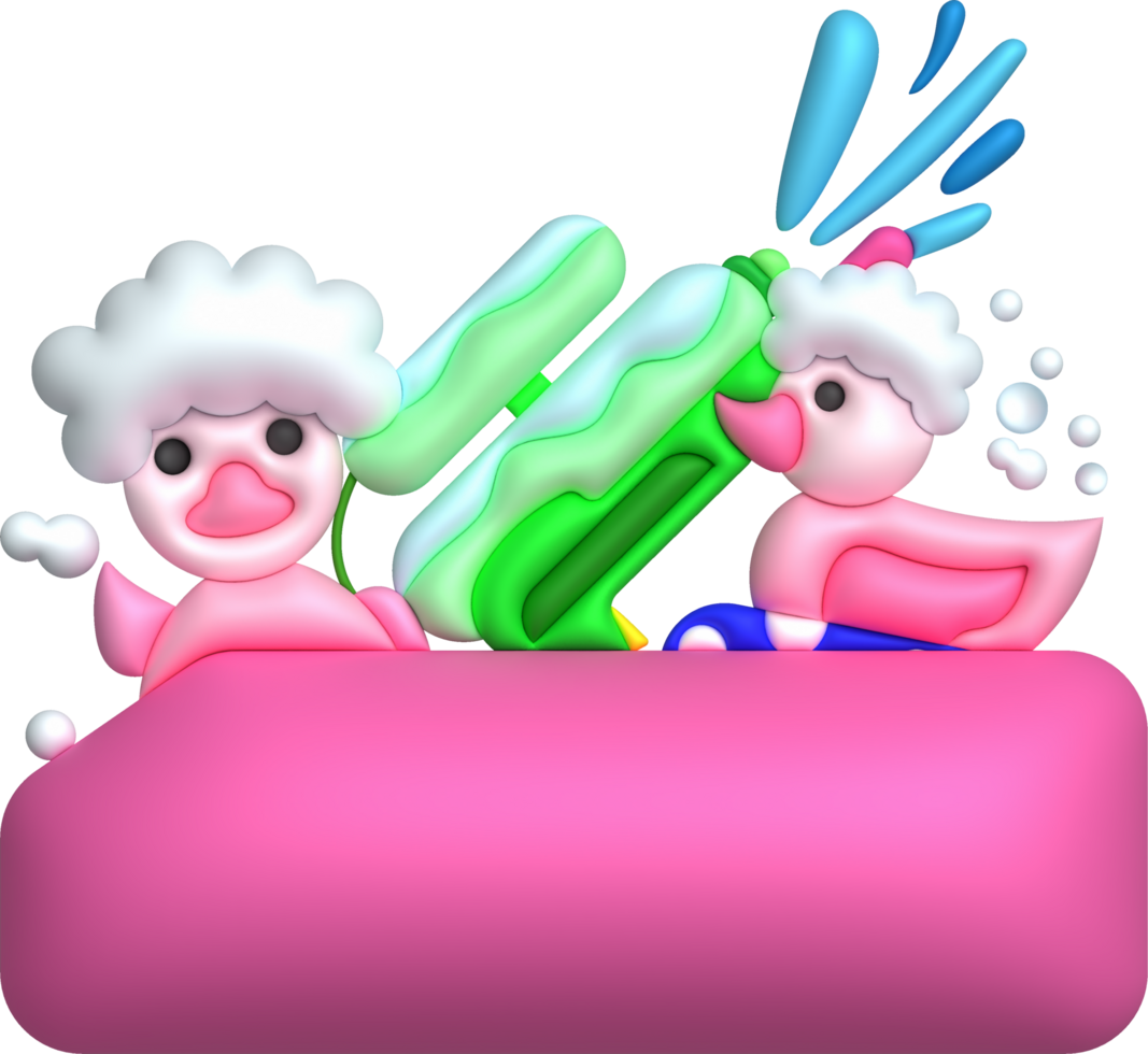 Kids toys box baby container with toyshop Rubber duck, water gun set illustration png