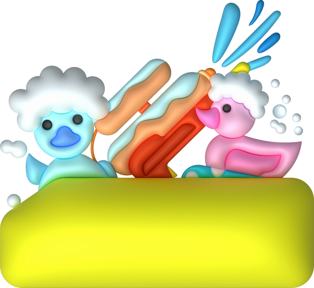 Kids toys box baby container with toyshop Rubber duck, water gun set illustration png