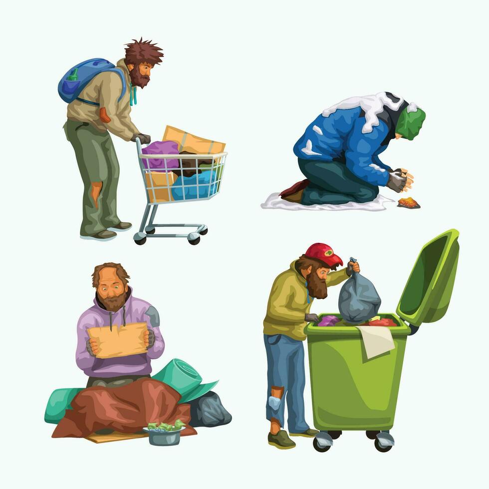 homeless set on white 2 vector