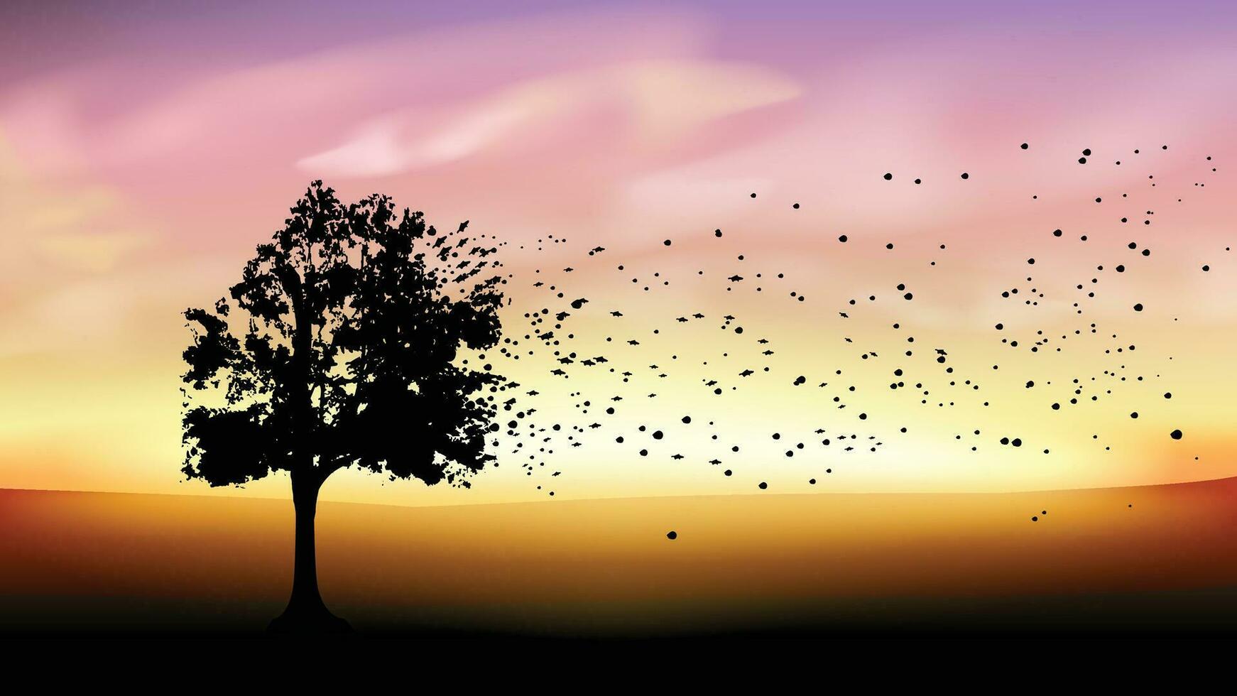 tree silhouette at sunset vector