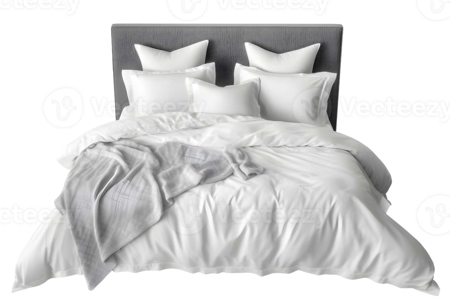 blanco cama con almohadas aislado en transparente fondo, generativo ai png