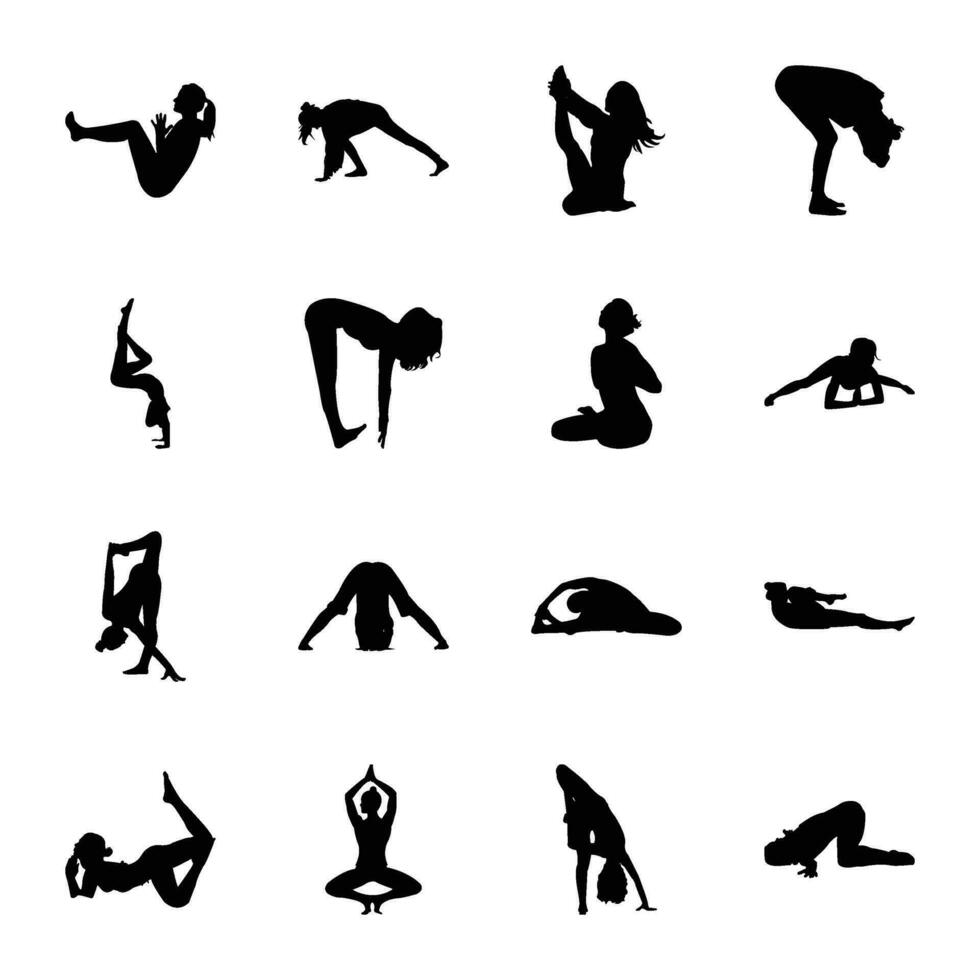 paquete de yoga sólido vector pictogramas