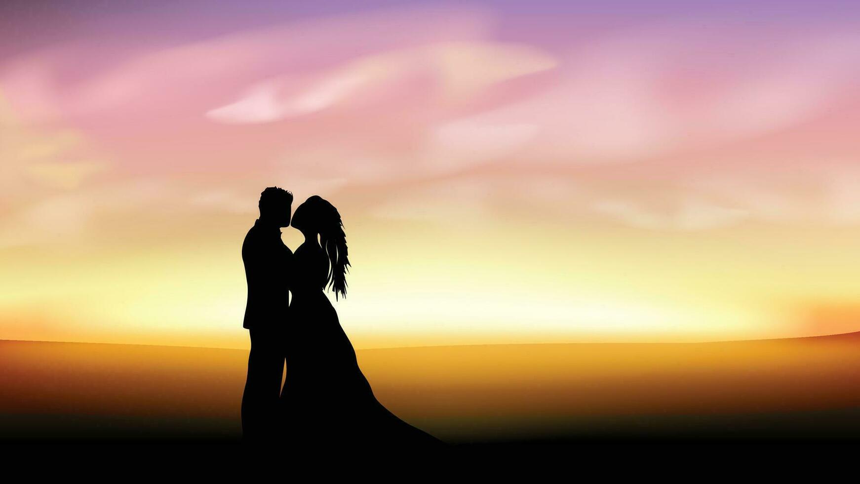 kissing couple at sunset vector