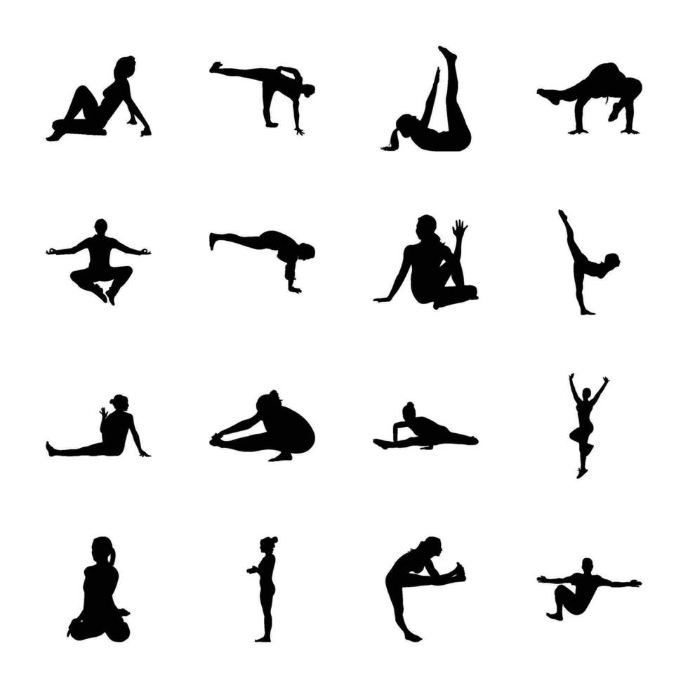 paquete de yoga sólido vector pictogramas