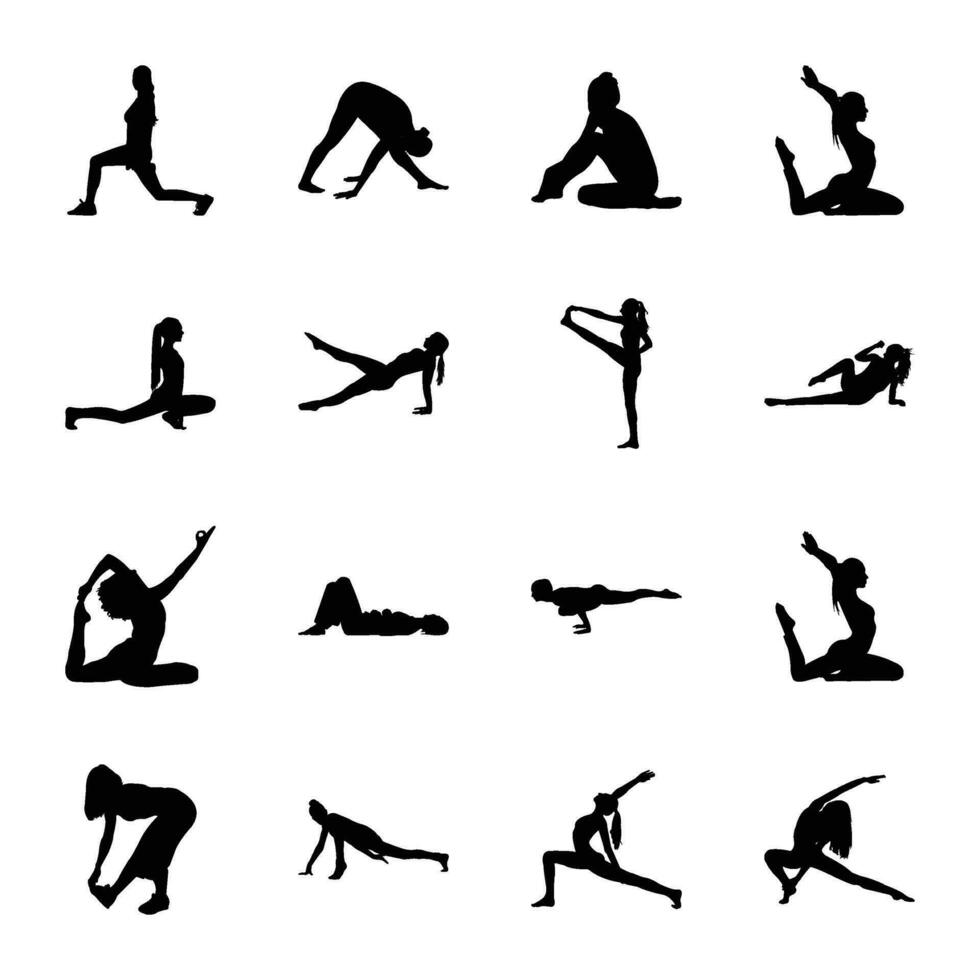 paquete de yoga sólido vector pictogramas