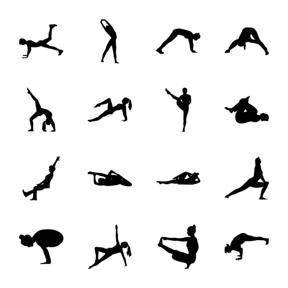 paquete de yoga sólido vector pictogramas