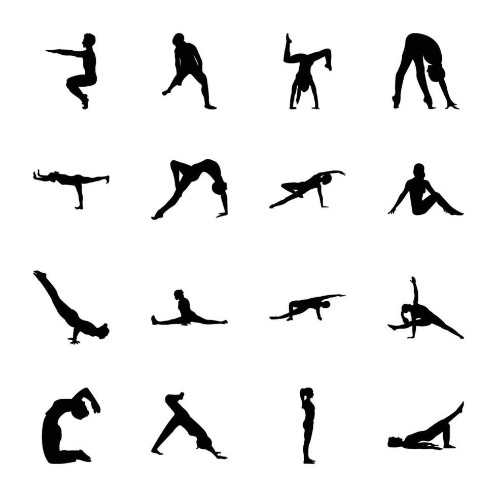 paquete de yoga sólido vector pictogramas