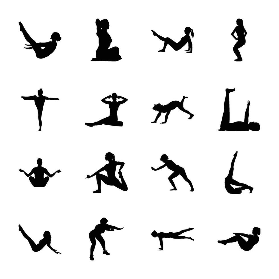 Pack of Yoga Solid Vector Pictograms