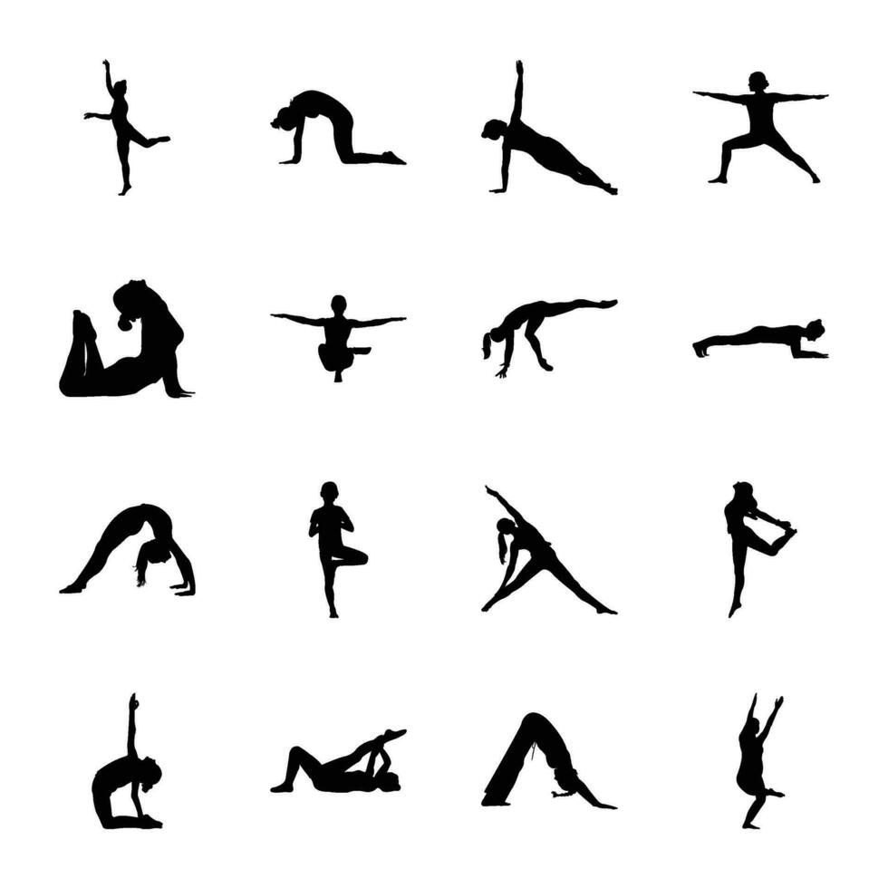 paquete de yoga sólido vector pictogramas