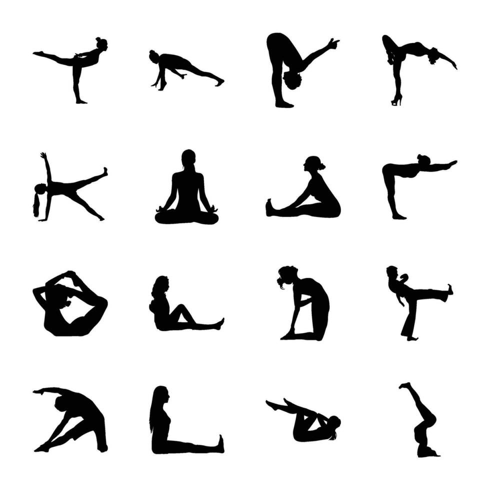 paquete de yoga sólido vector pictogramas