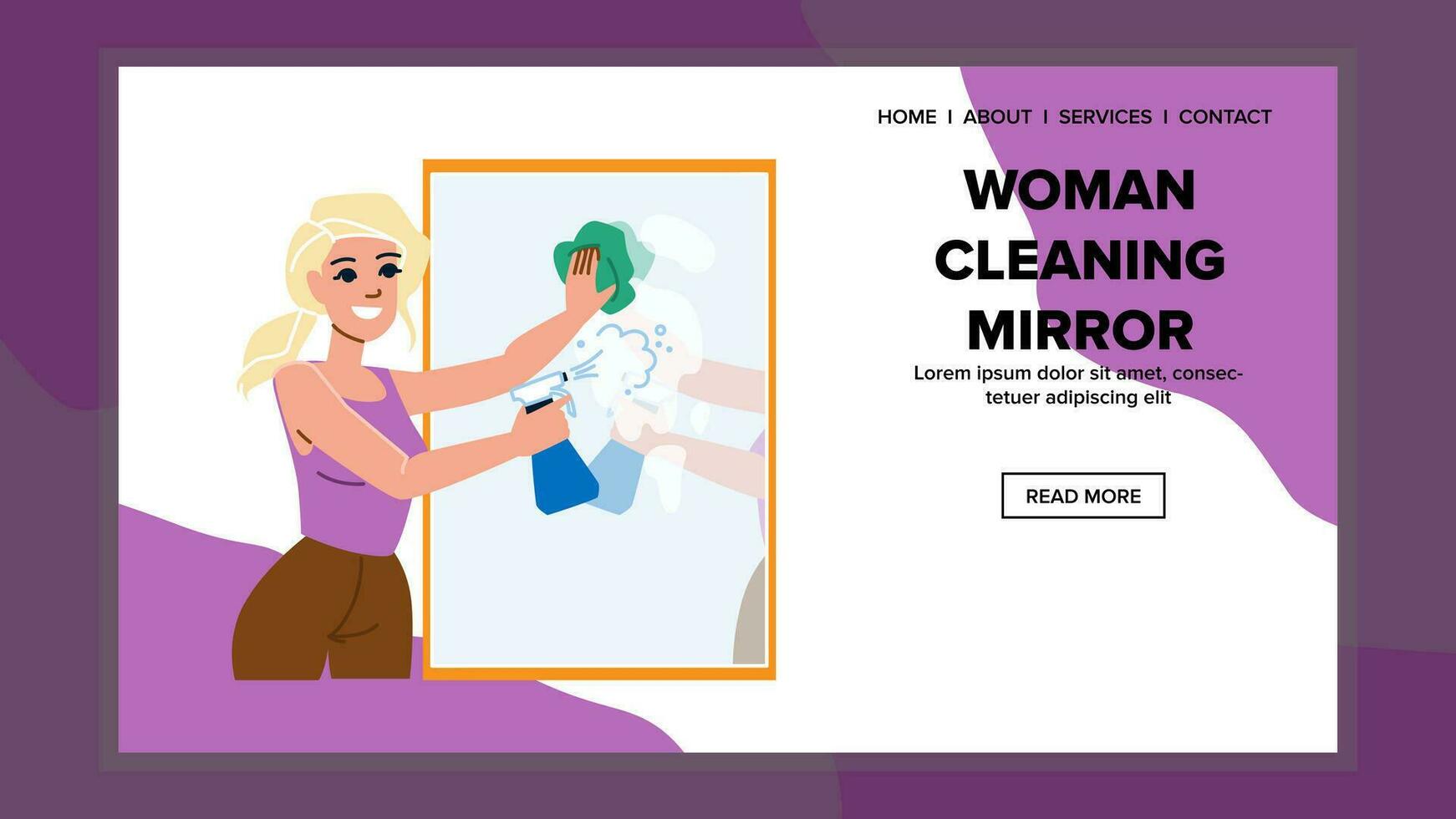 home woman cleaning mirror vector