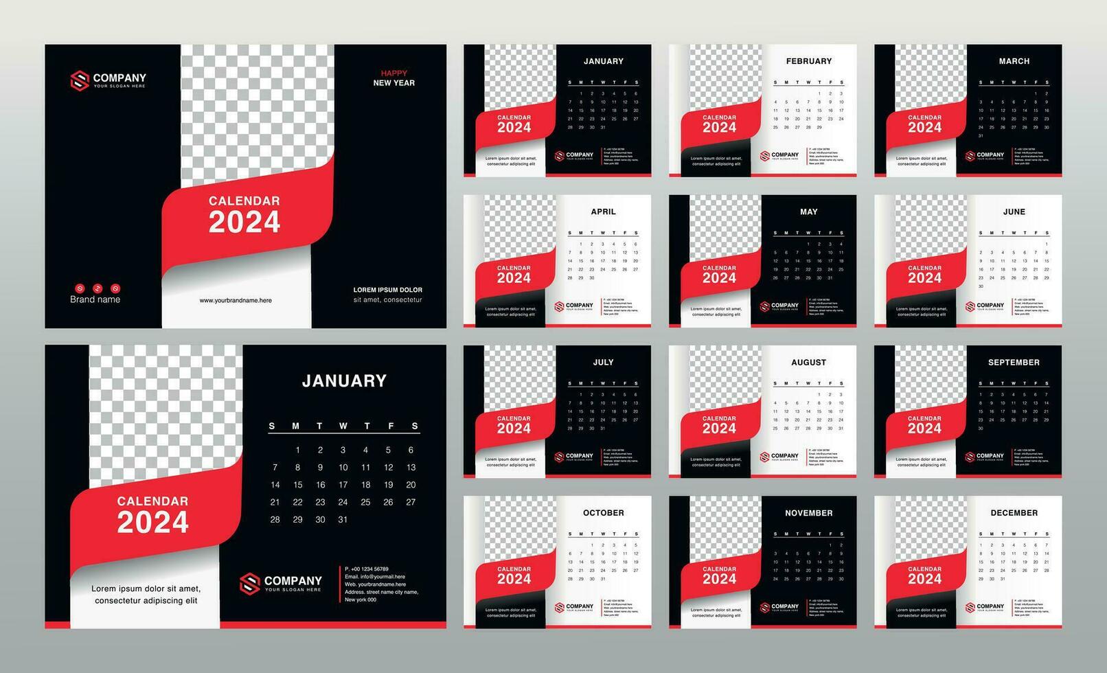 Desk Calendar 2024 template. Professional corporate calendar design. A5 Size vector